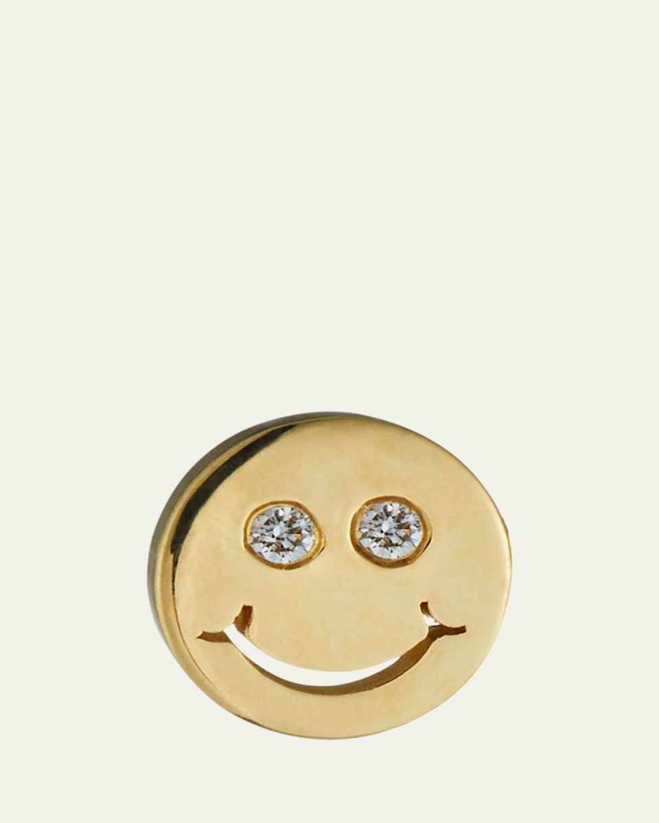 14k Diamond Happy Face Stud Earring, Single